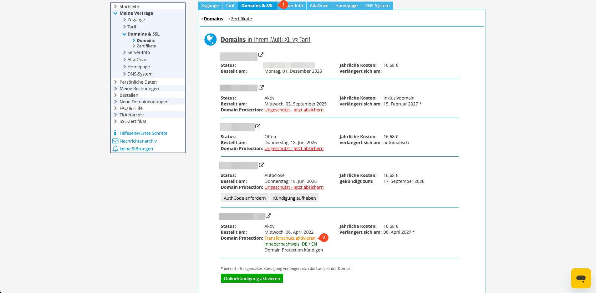 Domains und SSL mit Option Transferschutz aktivieren