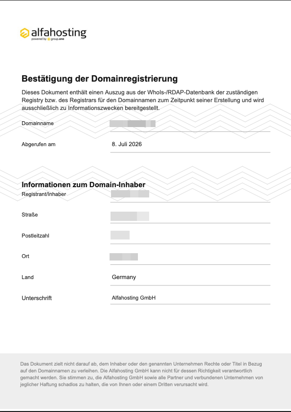 Beispiel eines Domain-Inhabernachweises