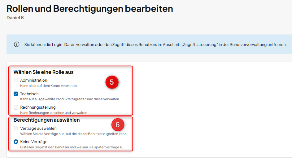 Benutzerrollen und Vertragsberechtigungen festlegen