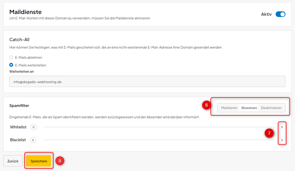 Whitelist oder Blacklist für den Spamfilter auswählen
