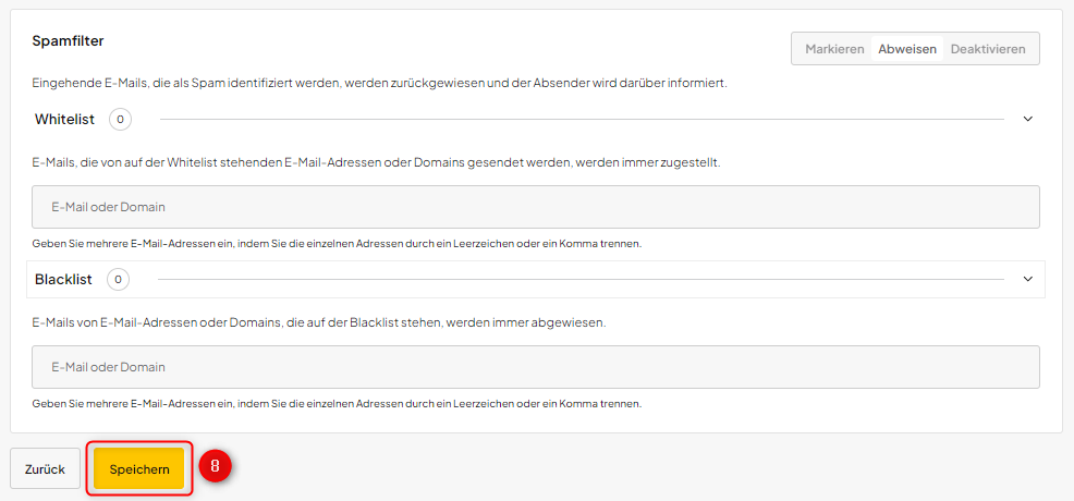 Spamfilter-Einstellungen speichern