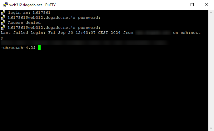 Erfolgreich hergestellte SSH-Verbindung in PuTTY