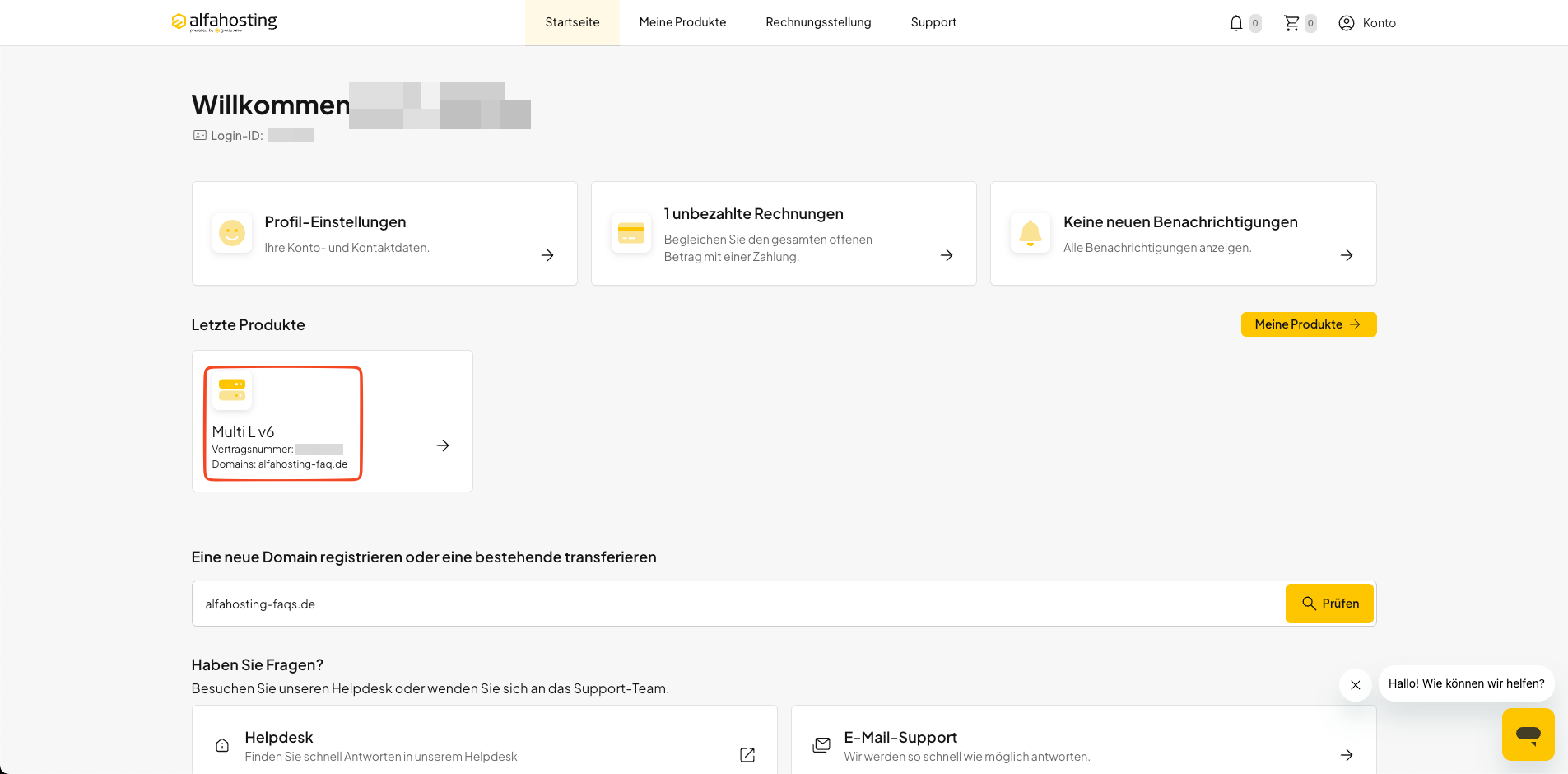 Auswahl eines Webhosting- oder WordPress-Hosting-Pakets in oneHome