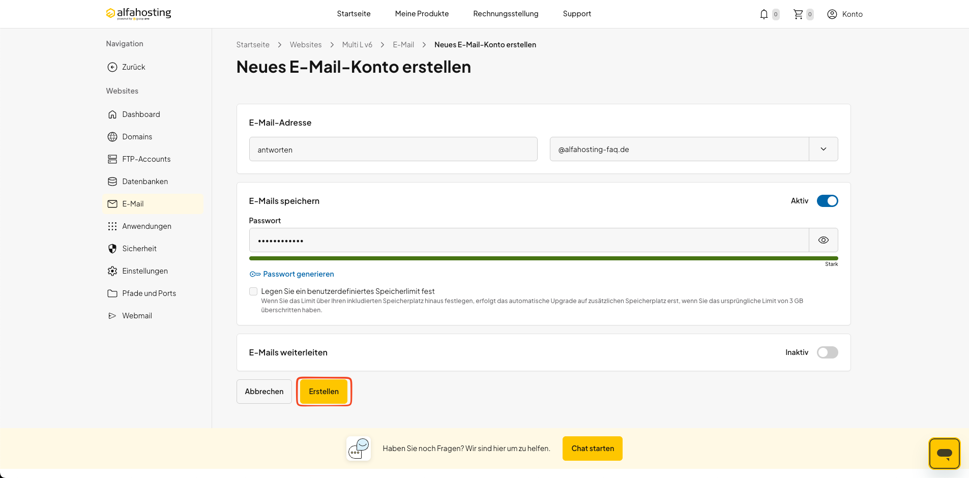 E-Mail-Adresse und Passwort in oneHome festlegen