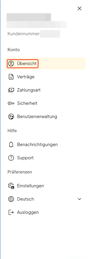Menüpunkt Übersicht im Kontomenü von oneHome auswählen