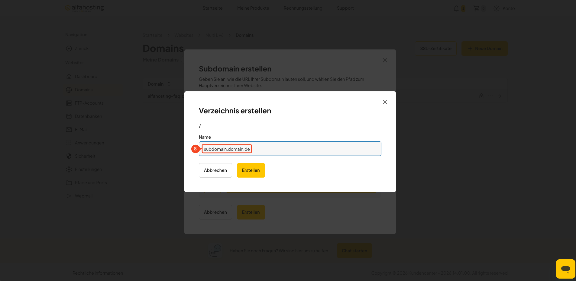 Neues Verzeichnis für die Subdomain erstellen