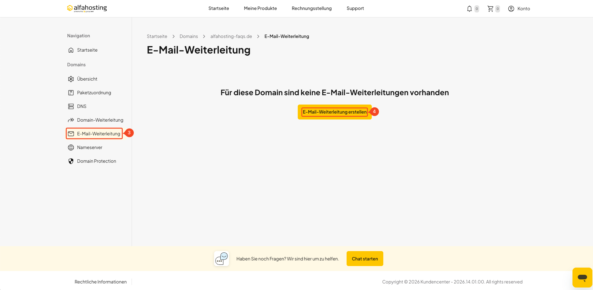Bereich E-Mail-Weiterleitung öffnen und neue Weiterleitung erstellen