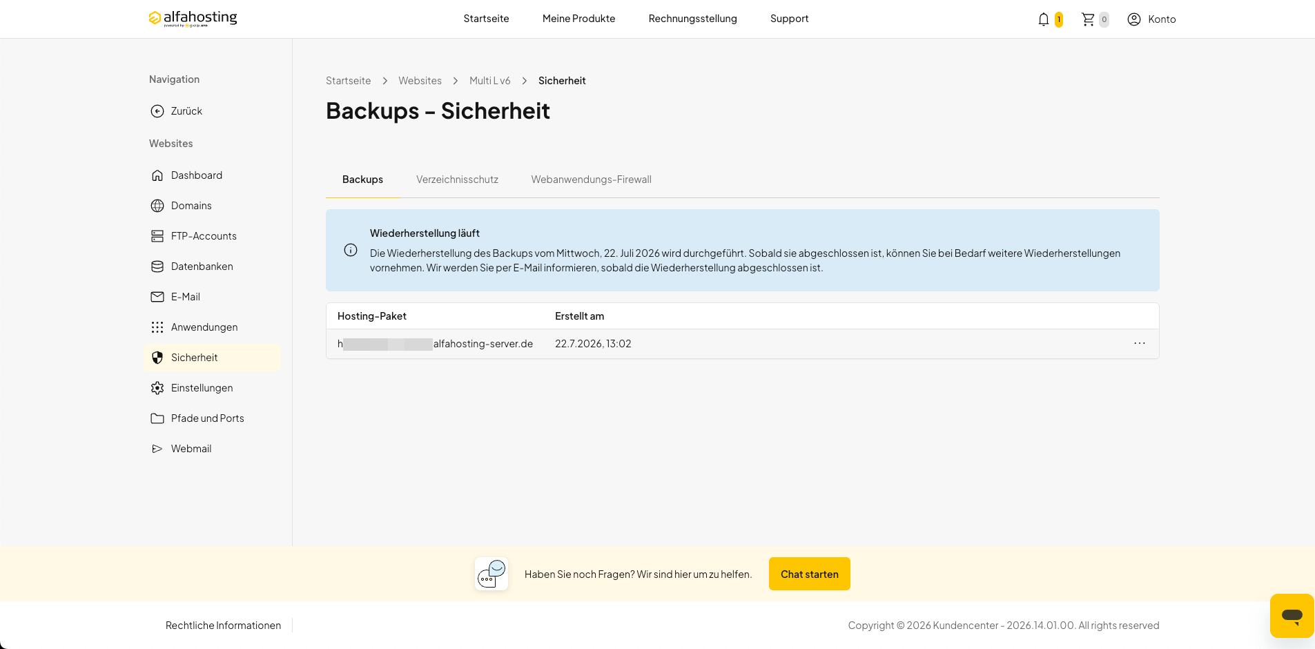 Status einer laufenden Wiederherstellung in oneHome