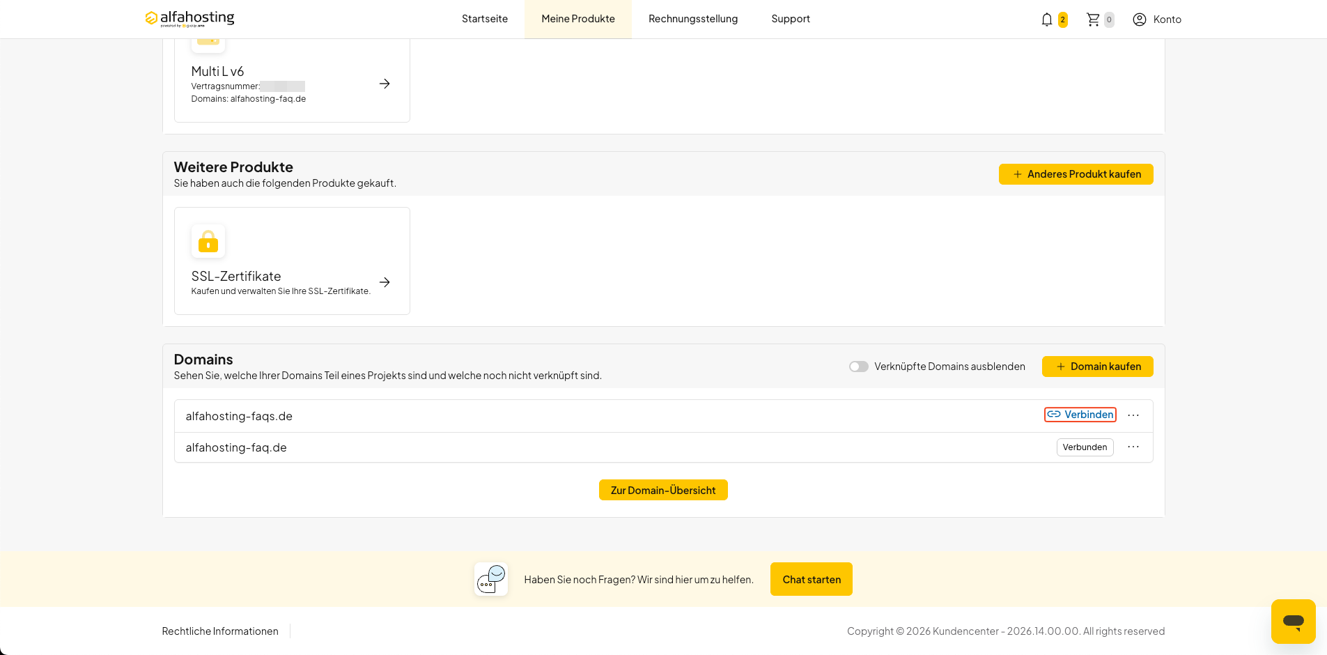 Domain über die Schaltfläche Verbinden einem Hosting-Paket zuordnen