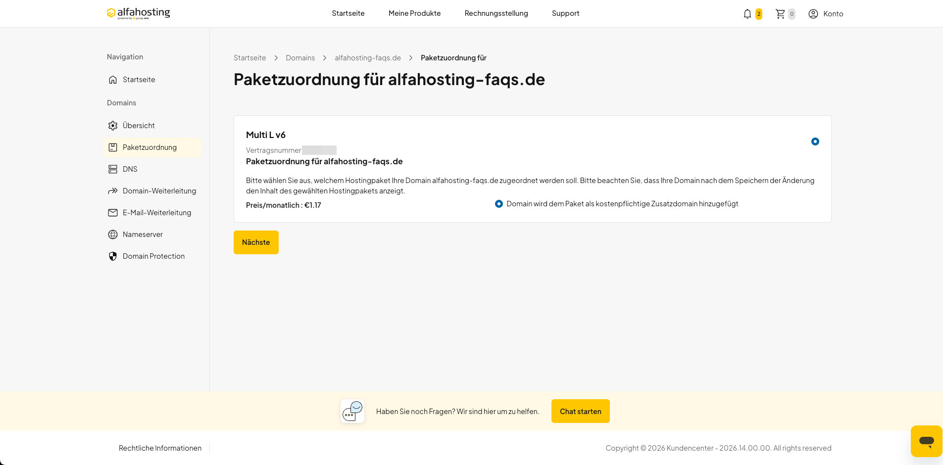 Domain als Inklusivdomain oder kostenpflichtige Domain mit dem Hosting-Paket verbinden
