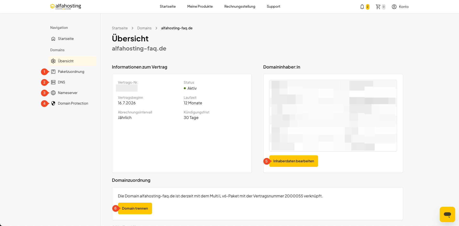 Übersicht der Verwaltungsmöglichkeiten einer Domain in oneHome