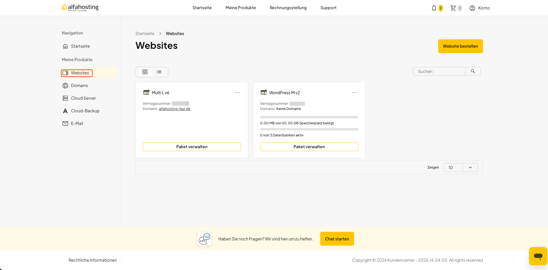 Bereich Websites in oneHome öffnen