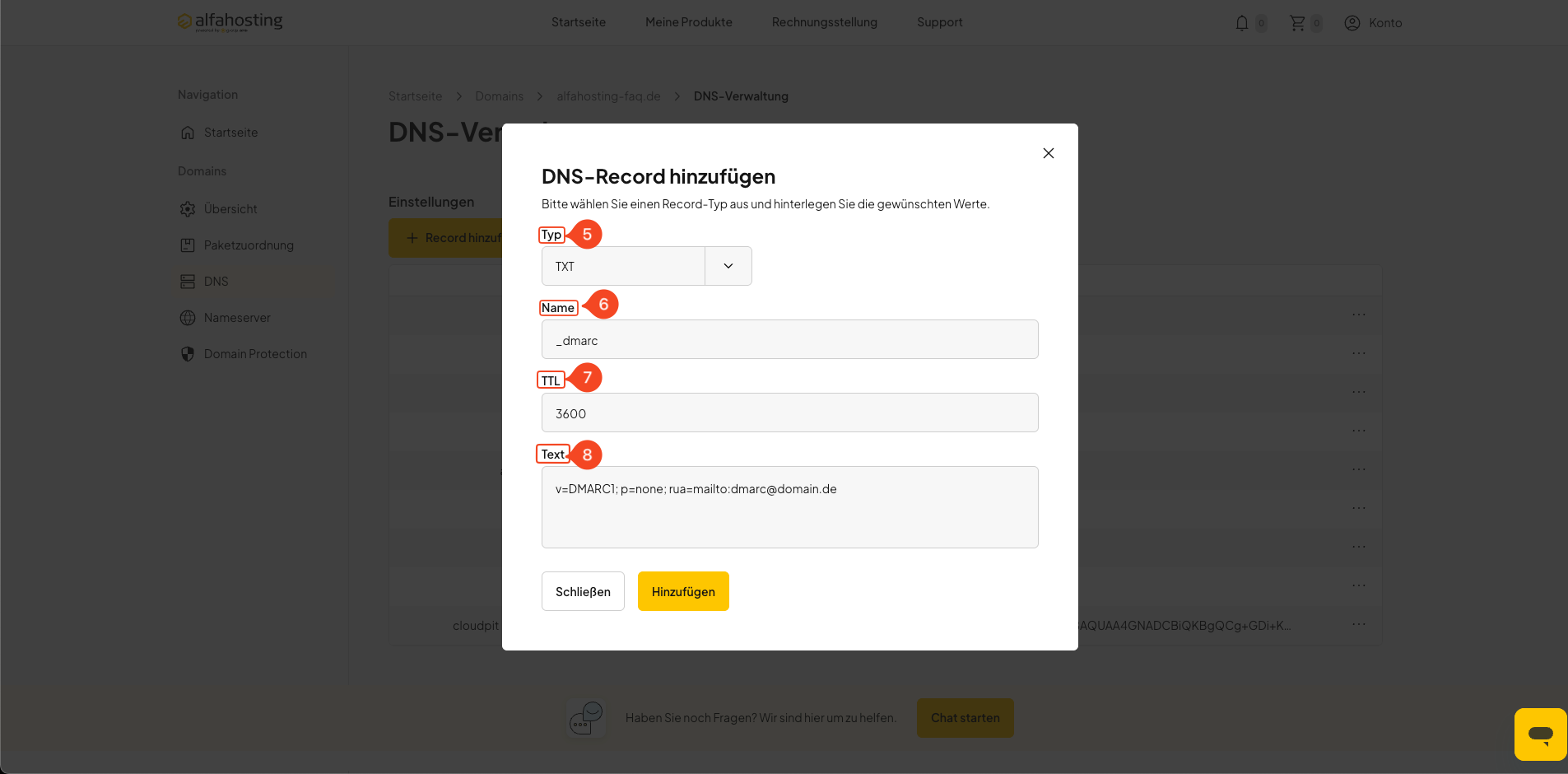 DMARC-Eintrag als TXT-Record in oneHome eintragen und speichern
