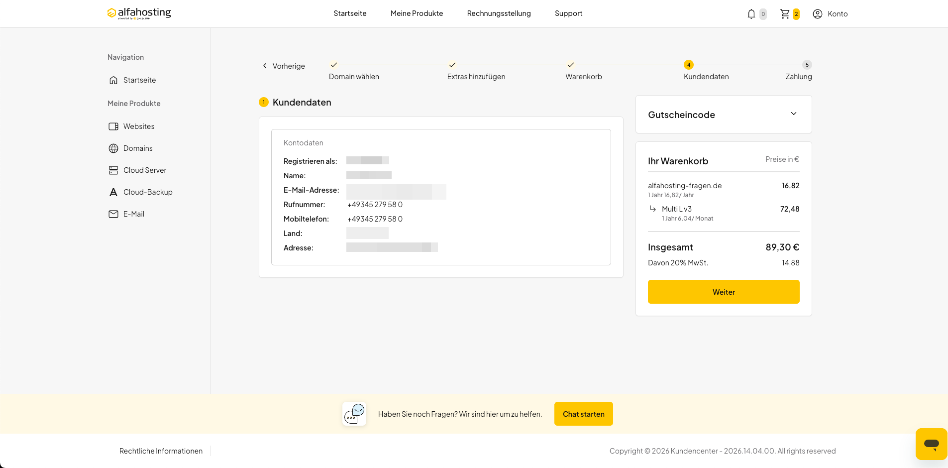 Domaindaten vor Abschluss der Domainbestellung prüfen
