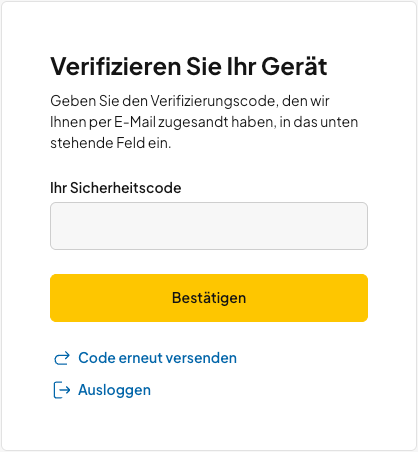 Bestätigungscode bei der Anmeldung auf einem neuen Gerät in oneHome eingeben