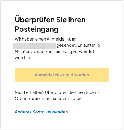 Bestätigung über den Versand des Anmeldelinks für oneHome
