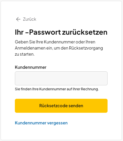 Rücksetzcode für das oneHome-Passwort anfordern