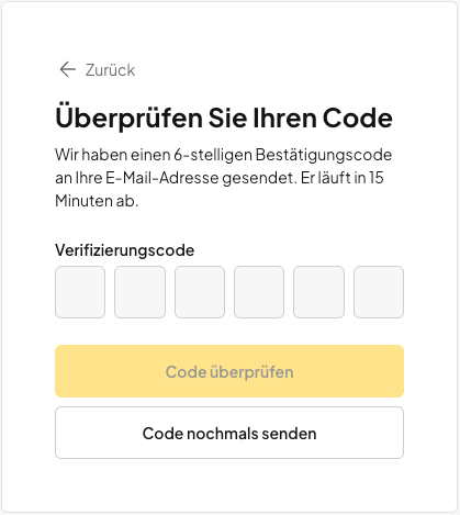 Verifizierungscode zum Zurücksetzen des oneHome-Passworts eingeben