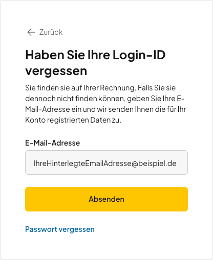 Kundennummer für die Anmeldung bei oneHome anfordern