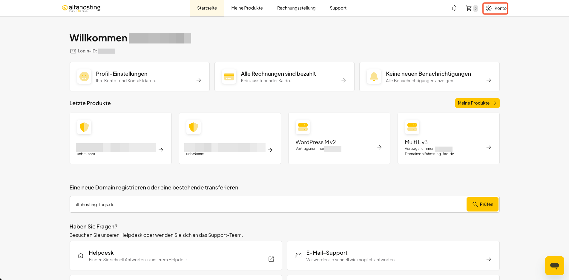 Kontosymbol oben rechts in oneHome öffnen